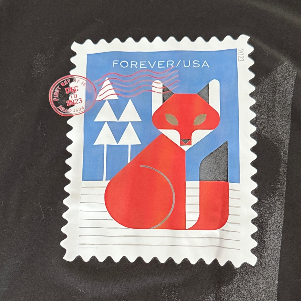 USPS Forever Christmas Winter Wonderland Stamp 2024 Black Graphic Tee Red Fox